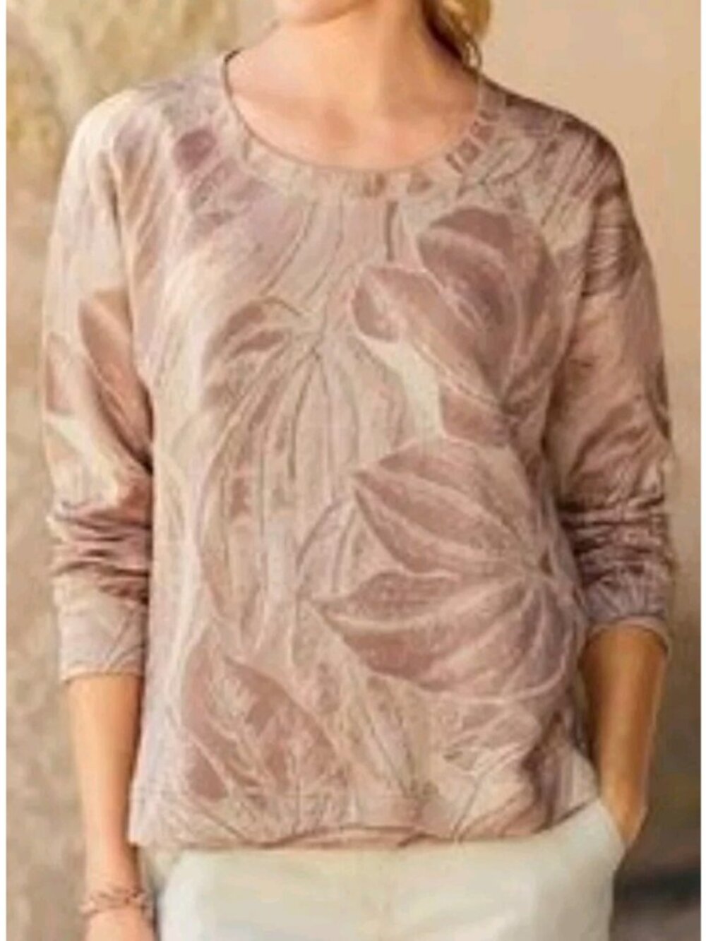 NEW! PERUVIAN CONNECTION 'TOP PALM' PIMA KNIT JACQUARD JERSEY in BLUSH PINK XL